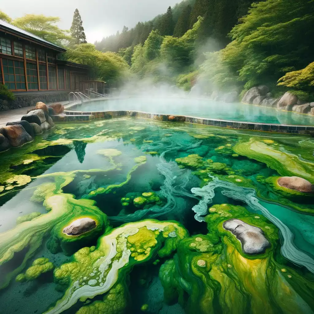 Algae growing in hot spring spa pool